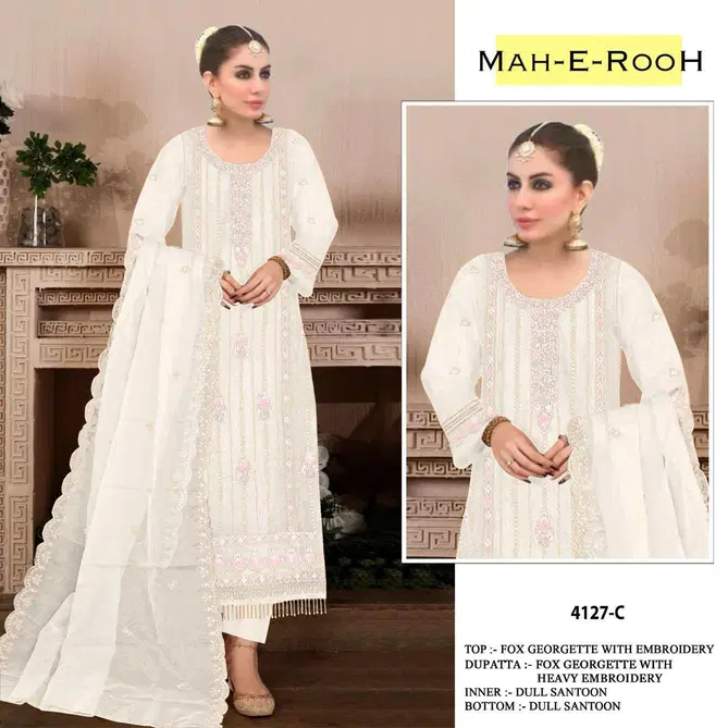 Mah E Rooh 4127 Embroidery Organza Pakistani Suits Wholesale Market
